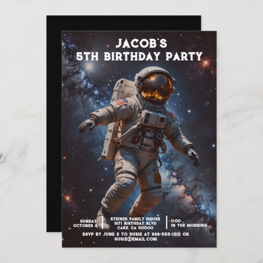 Custom Age Outer Space Birthday Party Invitations Kaart (Voorkant / Achterkant)