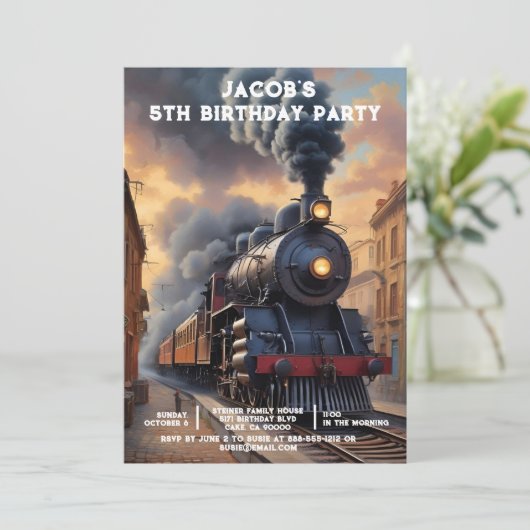 Custom Age Train Birthday Party Invitations (Debout devant)