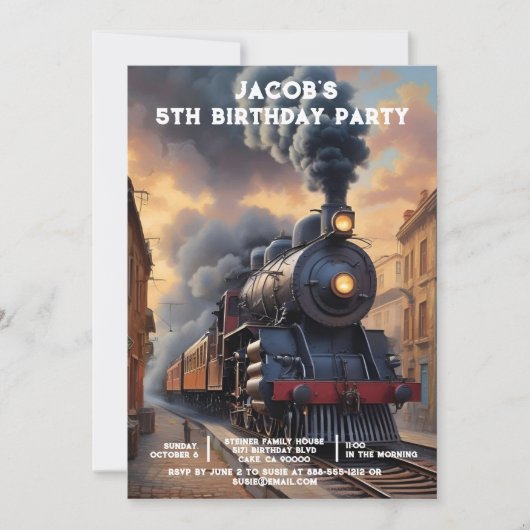 Custom Age Train Birthday Party Invitations Kaart (Voorkant)