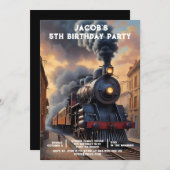 Custom Age Train Birthday Party Invitations Kaart (Voorkant / Achterkant)