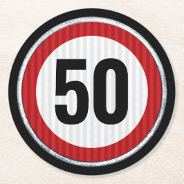 CUSTOM AGE verjaardagsfeestje met verkeersbord Ronde Kartonnen Onderzetter