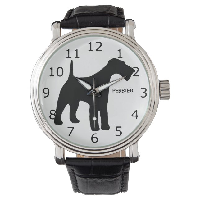 CUSTOM Airedale Terrier Hond Silhouet Horloge (Voorkant)