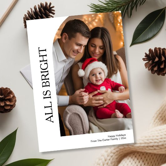 Custom All is Bright Holiday Greeting voor gezinne Feestdagenkaart