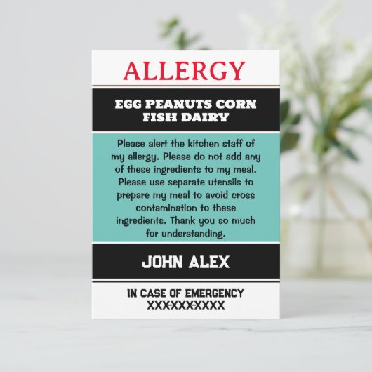 Custom Allergy Alert Chef Kaart (Staand voorkant)