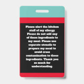 Custom Allergy Alert Chef Kaart Badge (Achterkant)