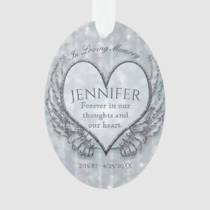 Custom Angel Heart en Wings Memorial Ornament