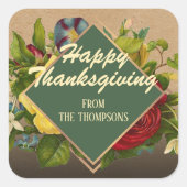 Custom Antiek Bloemen Happy Thanksgiving Vierkante Sticker (Voorkant)