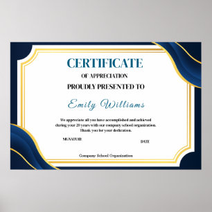 Custom Appreciation Achievement Gold Certificaat P Poster