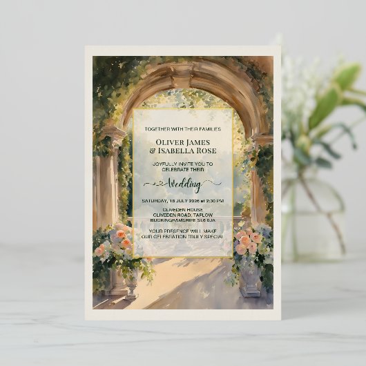 Custom Art Cliveden House Huwelijksuitnodiging Folie Uitnodiging (Staand Voorkant)