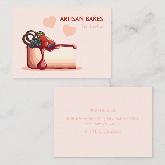 Custom Artisan Bakery Business Card with Cake Visitekaartje (Voorkant / Achterkant)