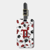 custom athlete monogram maroon black soccer balls bagagelabel (Voorkant verticaal)