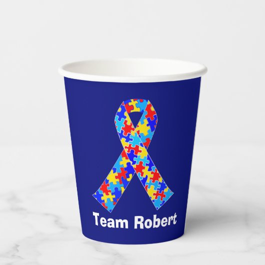 Custom Autism Awareness Ribbon Blue Party Papieren Bekers (Achterkant)