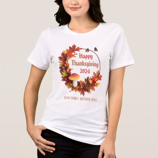 Custom Autumn Leaves Happy Thanksgiving Tri-Blend Shirt (Voorkant)