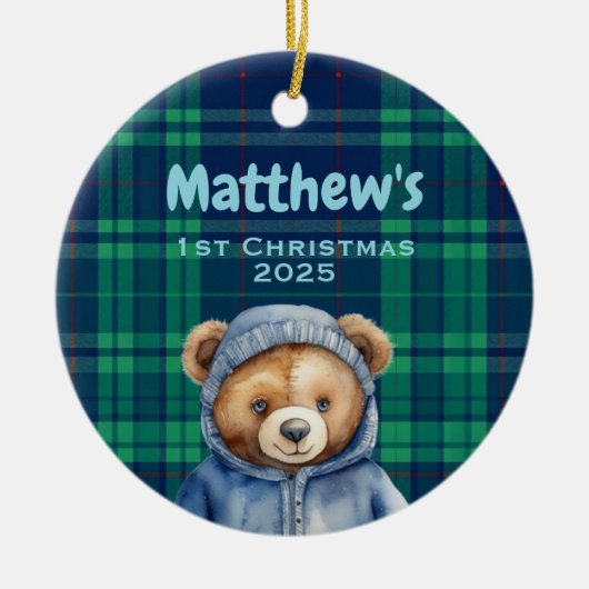 Custom Baby Boy First Christmas Ornament Bear (Voorkant)