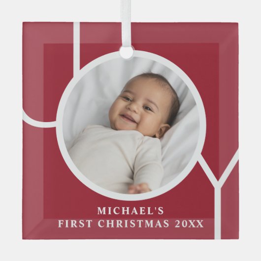 Custom Baby Boy's Eerste Kerstmis Foto Glas Ornament (Voorkant)