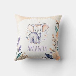 Custom Baby Elephant Pillow Boho Floral Design - Kussen