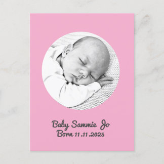 Custom Baby girl Birth Announcement, Pink Postcard Briefkaart