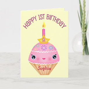Custom Baby Girl's eerste verjaardag Cupcake Kaart