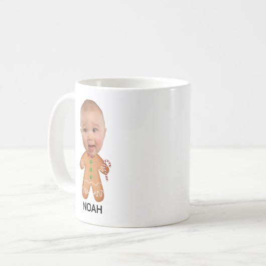 Custom Baby Photo Face Funny Christmas Gingerbread Koffiemok (Voorkant links)