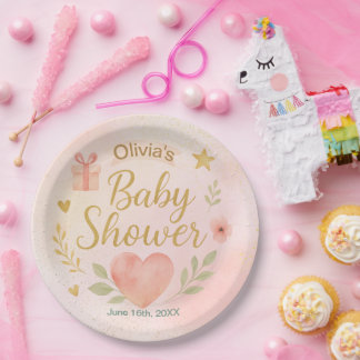 Custom Baby Shower Paper Plate – Watercolor Heart. Papieren Bordje