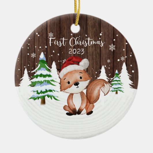 Custom Baby's eerste kerst vos tweezijdig Keramisch Ornament (Voorkant)