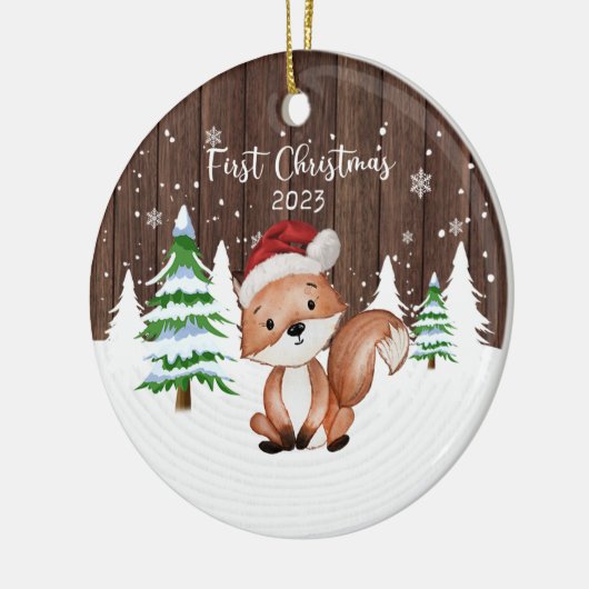 Custom Baby's eerste kerst vos tweezijdig Keramisch Ornament (Links)