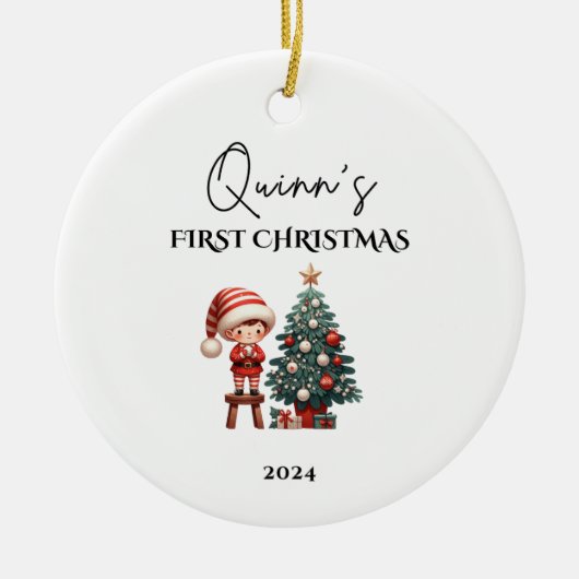 Custom Baby's eerste kerstballen Keramisch Ornament (Voorkant)