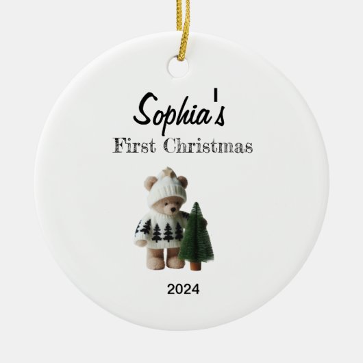 Custom Baby's eerste kerstballen Keramisch Ornament (Voorkant)