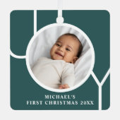 Custom Baby's Eerste Kerstfoto Groen Metalen Ornament (Voorkant)