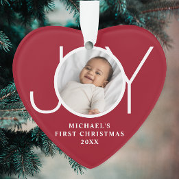 Custom Baby's First Christmas Photo Red Heart Ornament