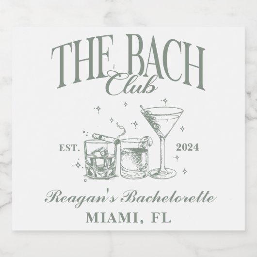 Custom Bach Club Bachelorette Retro Cocktail Zwart Sparkling Wijnetiket (Enkel label)