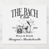 Custom Bach Club Bachelorette Retro Cocktail Zwart Sparkling Wijnetiket (Enkel label)