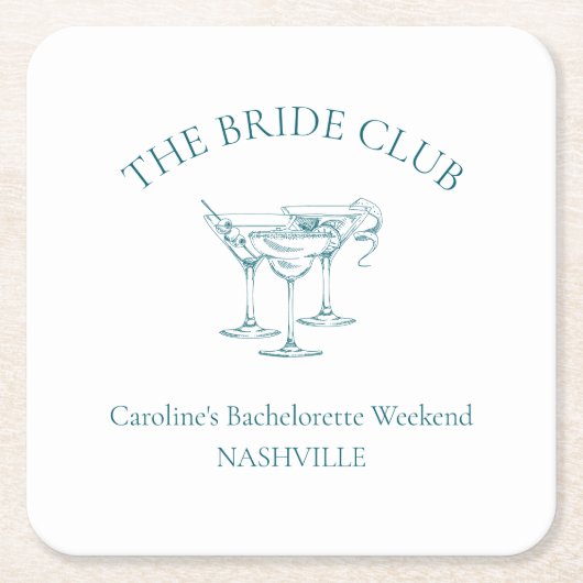 Custom Bachelorette Party Cocktail Social Club Vierkante Kartonnen Onderzetter (Voorkant)