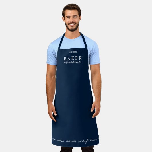 Custom Baker Extraordinaire Navy Large Schort (Gedragen)