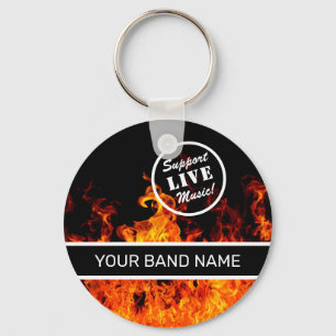 Custom Band Merch Support Live Music Flames Rock Sleutelhanger