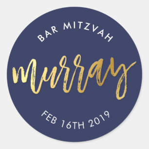 CUSTOM Bar Mitswa voor Murray Navy + goud Ronde Sticker