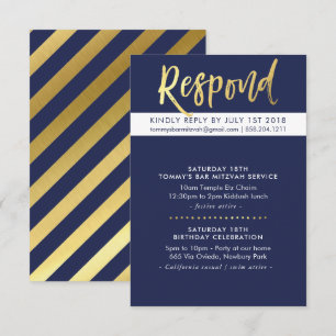 CUSTOM Bar Mitzvah feest Tommy marine + goud Kaart