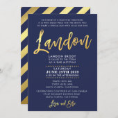 CUSTOM Bar Mitzvah Invitation marine bleu + or LAN (Devant / Derrière)