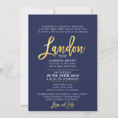 CUSTOM Bar Mitzvah Invitation marine bleu + or LAN (Devant)