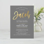 CUSTOM Bar Mitzvah Invitation pour Jacob grey + or (Debout devant)