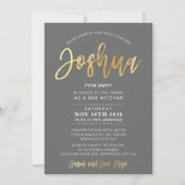 CUSTOM Bar Mitzvah Invitation pour Joshua gris + o (Devant)