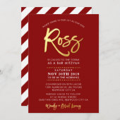 CUSTOM Bar Mitzvah Invitation pour Ross rouge + or (Devant / Derrière)
