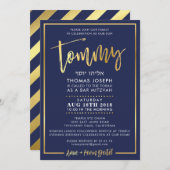 CUSTOM Bar Mitzvah Invitation pour Tommy navy + or (Devant / Derrière)