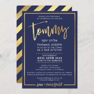 CUSTOM Bar Mitzvah Invitation pour Tommy navy + or