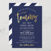 CUSTOM Bar Mitzvah Invitation pour Tommy navy + or (Devant / Derrière)