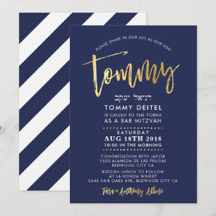 CUSTOM Bar Mitzvah Invitation pour Tommy navy + or