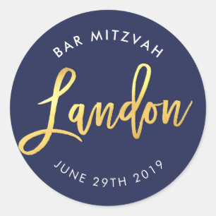 CUSTOM Bar Mitzvah marineblauw + goud LANDON Ronde Sticker