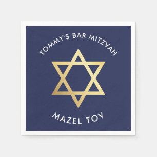 CUSTOM Bar Mitzvah mazel tov ster marine + goud Servetten