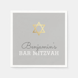 CUSTOM Bar Mitzvah modern gouden ster grijs Servetten
