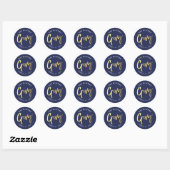 CUSTOM Bar Mitzvah moderne marine + gouden naam GU Ronde Sticker (Vel)